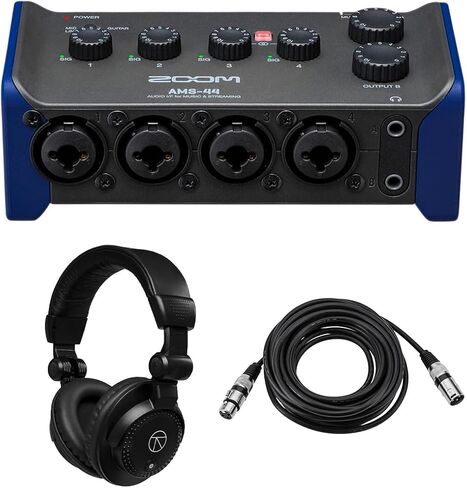 Zoom AMS-44 4x4 USB Audio Interface, Bundle with TAPH100 Monitor Headphones and 25' Value Series XLR Cable in Saudi Arabia