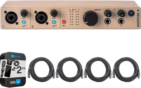 Arturia 800123 MiniFuse 4 USB-C واجهة الصوت، حزمة الشمبانيا مع حزمة حماية معززة 2 YR CPS و4x OnStage 25ft XLR Cable in Saudi Arabia