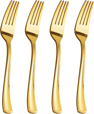 Goodluck 50 Pack Gold Plastic Forks, Heavy Duty Forks Disposable, Plastic Cutlery Perfect for Weddings, Parties, Dinners and Thanksgiving in Kuwait