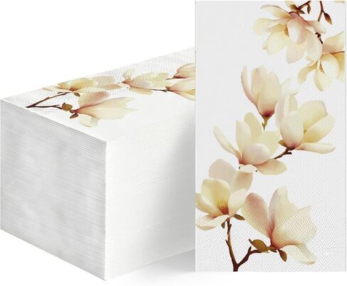 Horaldaily 100 Disposable Paper Decorative Guest Napkins, Magnolia Grandiflora Hand Towel for Party Lunch Dinner Kitchen Bathroom in Saudi Arabia