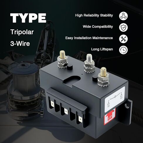 3-Wire Tripolar Reverse Solenoid Control Box Fit for Anchor Windlass Marine Boat Electric Machinery Ship Winch Forklift Construction Max Heavy Duty Dual Direction Contactor 12V in Kuwait
