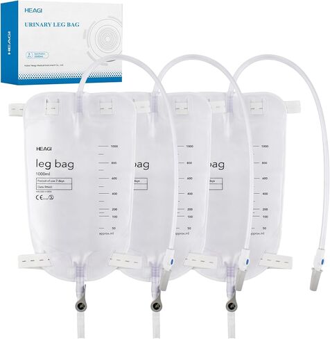 3 Pack Catheter Bags, Easy-Tap Leg Bag Urinary Drainage Bag, 33.8 Oz, Anti-Reflux Valve with Cloth Foot Straps, Advanced Flip Drain for Easy Disposal, Foley Leg Bag for Men & Women with 18" Tubing in Kuwait