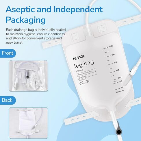 3 Pack Catheter Bags, Easy-Tap Leg Bag Urinary Drainage Bag, 33.8 Oz, Anti-Reflux Valve with Cloth Foot Straps, Advanced Flip Drain for Easy Disposal, Foley Leg Bag for Men & Women with 18" Tubing in Kuwait