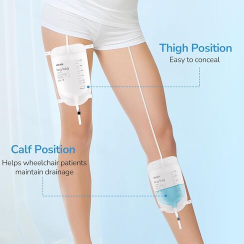 3 Pack Catheter Bags, Easy-Tap Leg Bag Urinary Drainage Bag, 33.8 Oz, Anti-Reflux Valve with Cloth Foot Straps, Advanced Flip Drain for Easy Disposal, Foley Leg Bag for Men & Women with 18" Tubing in Kuwait