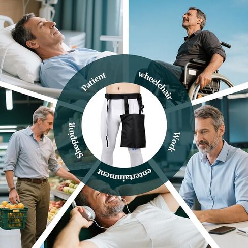 حامل حقيبة قسطرة للساق قابل للتعديل بثلاثة اتجاهات، وأشرطة للخصر والساق + حقيبة قابلة لضبط الارتفاع للعناية الآمنة بالقسطرة/الفغرة - حقيبة آمنة بدون استخدام اليدين للرجال والنساء in Kuwait