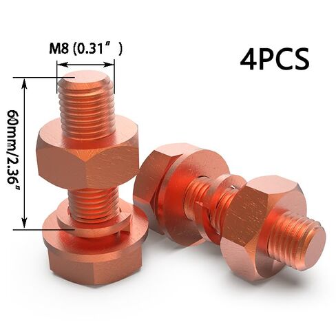4 قطع مسامير سداسية M8 X 60 مم + صواميل سداسية M8 + غسالات مسطحة + طقم غسالات قفل زنبركي، T2 مسمار سداسي الرأس من النحاس النقي الموصل in Kuwait
