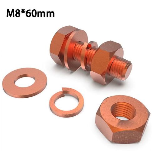 4 قطع مسامير سداسية M8 X 60 مم + صواميل سداسية M8 + غسالات مسطحة + طقم غسالات قفل زنبركي، T2 مسمار سداسي الرأس من النحاس النقي الموصل in Kuwait
