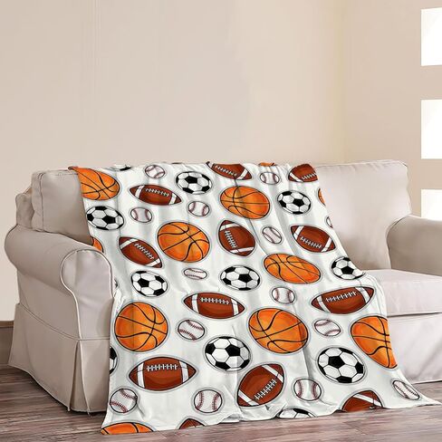 Sports Decor Ball Blanket Basketball Baseball Football Soccer Throw Blanket Warm Cozy Fleece Sports Gifts Blanket for Boys Girls Kids Teens Fans 40"X50" in Saudi Arabia
