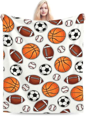 Sports Decor Ball Blanket Basketball Baseball Football Soccer Throw Blanket Warm Cozy Fleece Sports Gifts Blanket for Boys Girls Kids Teens Fans 40"X50" in Saudi Arabia