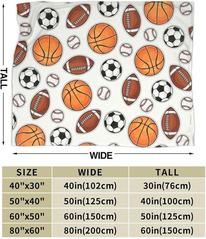 Sports Decor Ball Blanket Basketball Baseball Football Soccer Throw Blanket Warm Cozy Fleece Sports Gifts Blanket for Boys Girls Kids Teens Fans 40"X50" in Saudi Arabia