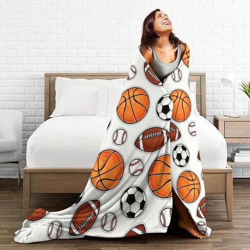 Sports Decor Ball Blanket Basketball Baseball Football Soccer Throw Blanket Warm Cozy Fleece Sports Gifts Blanket for Boys Girls Kids Teens Fans 40"X50" in Saudi Arabia