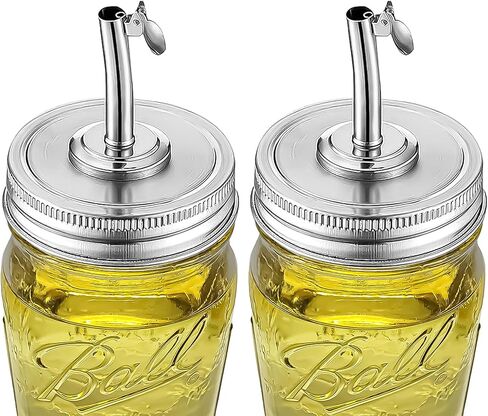 برطمان ماسون، غطاء فوهة للكرة، برطمانات ماسون ذات الفم العادي - (عبوتان) - مناسب لأي سائل - غطاء موزع مفتوح ومغلق من الفولاذ المقاوم للصدأ لزيت الزيتون والخل والشراب والحليب وصلصة السلطة in Kuwait