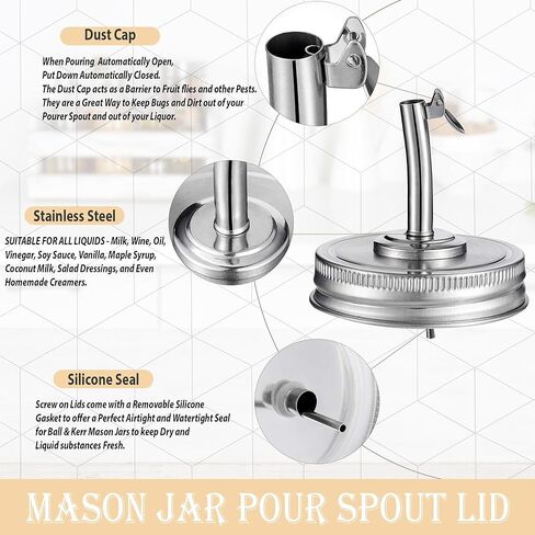 برطمان ماسون، غطاء فوهة للكرة، برطمانات ماسون ذات الفم العادي - (عبوتان) - مناسب لأي سائل - غطاء موزع مفتوح ومغلق من الفولاذ المقاوم للصدأ لزيت الزيتون والخل والشراب والحليب وصلصة السلطة in Kuwait