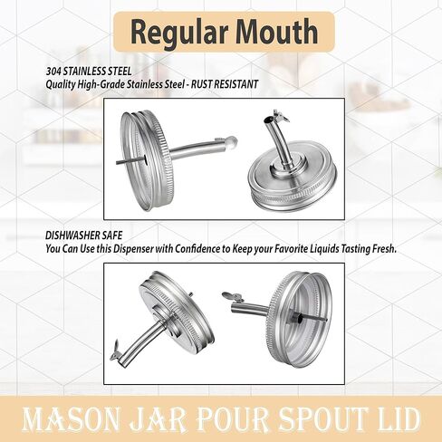 برطمان ماسون، غطاء فوهة للكرة، برطمانات ماسون ذات الفم العادي - (عبوتان) - مناسب لأي سائل - غطاء موزع مفتوح ومغلق من الفولاذ المقاوم للصدأ لزيت الزيتون والخل والشراب والحليب وصلصة السلطة in Kuwait