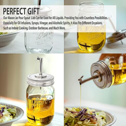 برطمان ماسون، غطاء فوهة للكرة، برطمانات ماسون ذات الفم العادي - (عبوتان) - مناسب لأي سائل - غطاء موزع مفتوح ومغلق من الفولاذ المقاوم للصدأ لزيت الزيتون والخل والشراب والحليب وصلصة السلطة in Kuwait