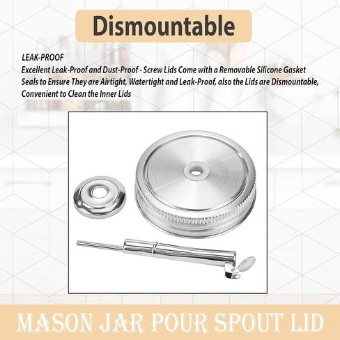 برطمان ماسون، غطاء فوهة للكرة، برطمانات ماسون ذات الفم العادي - (عبوتان) - مناسب لأي سائل - غطاء موزع مفتوح ومغلق من الفولاذ المقاوم للصدأ لزيت الزيتون والخل والشراب والحليب وصلصة السلطة in Kuwait