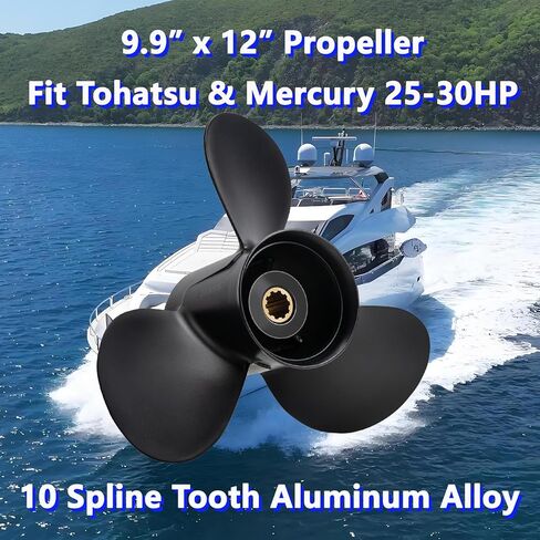 مروحة قارب خارجية من الألومنيوم 9.9 × 12 لمحركات توهاتسو وميركوري 25-30 حصان، 10 أسنان، 3R0B64525-0، متوافقة مع توهاتسو وميركوري 25 حصان 30 حصان، RH in Kuwait