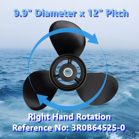 مروحة قارب خارجية من الألومنيوم 9.9 × 12 لمحركات توهاتسو وميركوري 25-30 حصان، 10 أسنان، 3R0B64525-0، متوافقة مع توهاتسو وميركوري 25 حصان 30 حصان، RH in Kuwait