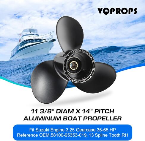 11 3/8x14 Aluminum Boat Propeller for Suzuki DT 35/40/50/55/60/65HP DF 40/50/60HP Engine, 13 Spline Tooth, 3 Blades,OEM Parts No. 58100-95353-019,Rh in Kuwait