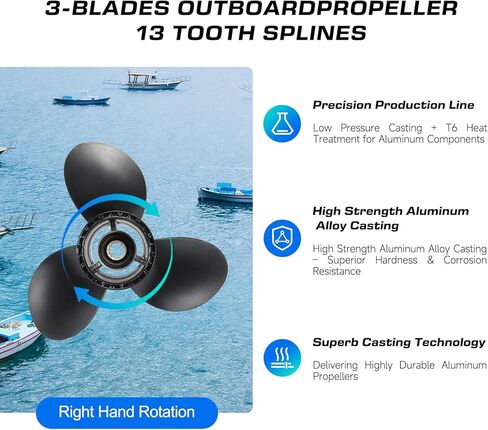 11 3/8x14 Aluminum Boat Propeller for Suzuki DT 35/40/50/55/60/65HP DF 40/50/60HP Engine, 13 Spline Tooth, 3 Blades,OEM Parts No. 58100-95353-019,Rh in Kuwait