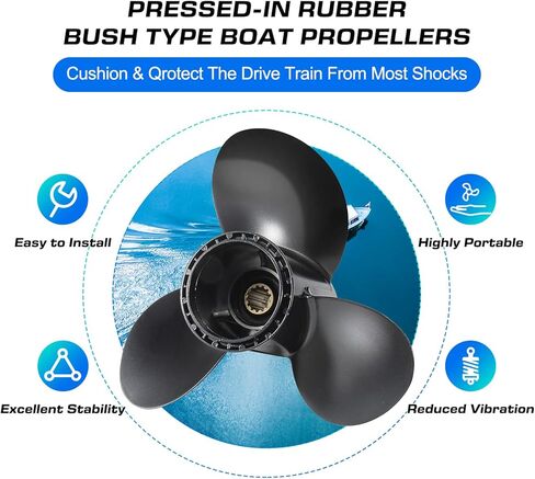 11 3/8x14 Aluminum Boat Propeller for Suzuki DT 35/40/50/55/60/65HP DF 40/50/60HP Engine, 13 Spline Tooth, 3 Blades,OEM Parts No. 58100-95353-019,Rh in Kuwait
