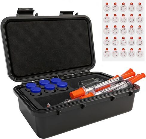 حقيبة تخزين قارورة مزدوجة لقوارير الببتيد 3 مل و30 مل، مجموعة أدوات السفر للحقن مع منظم الحقن، مناسبة للثلاجة والفريزر (أسود) in Kuwait