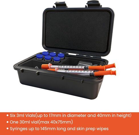 حقيبة تخزين قارورة مزدوجة لقوارير الببتيد 3 مل و30 مل، مجموعة أدوات السفر للحقن مع منظم الحقن، مناسبة للثلاجة والفريزر (أسود) in Kuwait