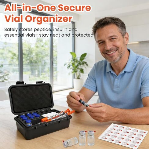 حقيبة تخزين قارورة مزدوجة لقوارير الببتيد 3 مل و30 مل، مجموعة أدوات السفر للحقن مع منظم الحقن، مناسبة للثلاجة والفريزر (أسود) in Kuwait