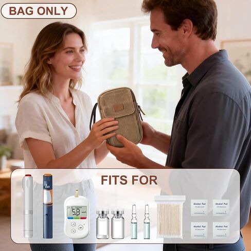 حقيبة سفر من يارو لمستلزمات مرضى السكري للرجال، حقيبة مقاومة للرائحة من القماش المشمع لتخزين مرض السكري مع مشبك جلدي لمراقبة الجلوكوز، وحقنة الأنسولين، وشرائط الاختبار، والمشارط، ومجموعات العناية بمرضى السكري (حقيبة فقط) in Kuwait