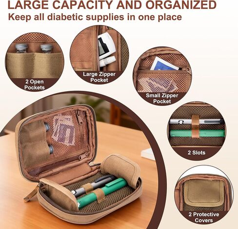 حقيبة سفر من يارو لمستلزمات مرضى السكري للرجال، حقيبة مقاومة للرائحة من القماش المشمع لتخزين مرض السكري مع مشبك جلدي لمراقبة الجلوكوز، وحقنة الأنسولين، وشرائط الاختبار، والمشارط، ومجموعات العناية بمرضى السكري (حقيبة فقط) in Kuwait