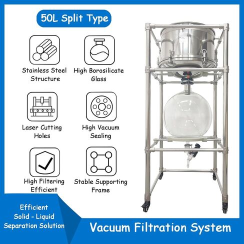 Split-Type Vacuum Filtration System 50L Vacuum Suction Filter with 304 Stainless Steel Buchner Funnel & Borosilicate Glass Flask, -0.098MPa Filtration Apparatus for Solid - Liquid Separation in Kuwait