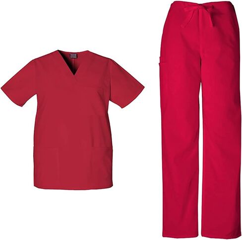 Cherokee Scrub Sets for Women and Men, 6 Pocket Medical Scrubs with V-Neck Top 4876 & Drawstring Cargo Pant 4100 in Saudi Arabia