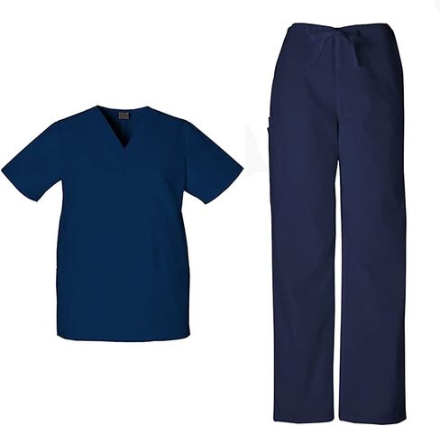 Cherokee Scrub Sets for Women and Men, 6 Pocket Medical Scrubs with V-Neck Top 4876 & Drawstring Cargo Pant 4100 in Saudi Arabia