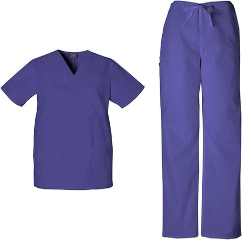 Cherokee Scrub Sets for Women and Men, 6 Pocket Medical Scrubs with V-Neck Top 4876 & Drawstring Cargo Pant 4100 in Saudi Arabia