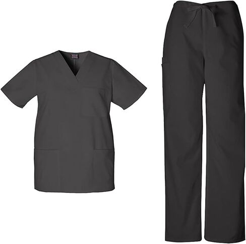 Cherokee Scrub Sets for Women and Men, 6 Pocket Medical Scrubs with V-Neck Top 4876 & Drawstring Cargo Pant 4100 in Saudi Arabia