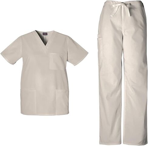 Cherokee Scrub Sets for Women and Men, 6 Pocket Medical Scrubs with V-Neck Top 4876 & Drawstring Cargo Pant 4100 in Saudi Arabia