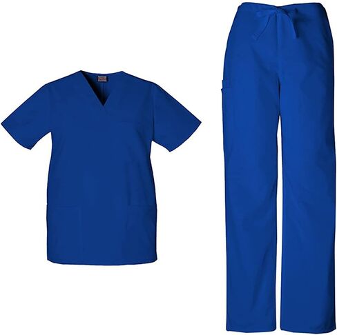 Cherokee Scrub Sets for Women and Men, 6 Pocket Medical Scrubs with V-Neck Top 4876 & Drawstring Cargo Pant 4100 in Saudi Arabia