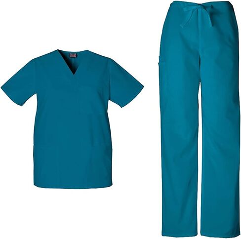 Cherokee Scrub Sets for Women and Men, 6 Pocket Medical Scrubs with V-Neck Top 4876 & Drawstring Cargo Pant 4100 in Saudi Arabia
