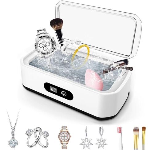 منظف ​​المجوهرات بالموجات فوق الصوتية، آلة تنظيف بالموجات فوق الصوتية 48 كيلو هرتز للمجوهرات، 304 الفولاذ المقاوم للصدأ 12oz جراب تنظيف للنظارات والخواتم والمثبتات وحزام الساعة وأطقم الأسنان in Kuwait