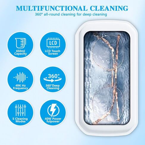 منظف ​​المجوهرات بالموجات فوق الصوتية، آلة تنظيف بالموجات فوق الصوتية 48 كيلو هرتز للمجوهرات، 304 الفولاذ المقاوم للصدأ 12oz جراب تنظيف للنظارات والخواتم والمثبتات وحزام الساعة وأطقم الأسنان in Kuwait