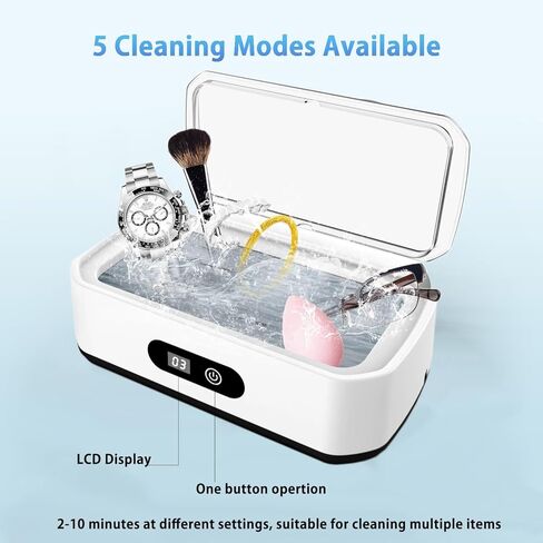 منظف ​​المجوهرات بالموجات فوق الصوتية، آلة تنظيف بالموجات فوق الصوتية 48 كيلو هرتز للمجوهرات، 304 الفولاذ المقاوم للصدأ 12oz جراب تنظيف للنظارات والخواتم والمثبتات وحزام الساعة وأطقم الأسنان in Kuwait