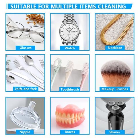 منظف ​​المجوهرات بالموجات فوق الصوتية، آلة تنظيف بالموجات فوق الصوتية 48 كيلو هرتز للمجوهرات، 304 الفولاذ المقاوم للصدأ 12oz جراب تنظيف للنظارات والخواتم والمثبتات وحزام الساعة وأطقم الأسنان in Kuwait