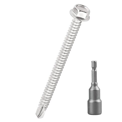 #14 × 2 براغي حفر ذاتية برأس غسالة سداسية (25 قطعة)، 410 براغي معدنية سداسية ذات حواف من الفولاذ المقاوم للصدأ، براغي Tek، سريعة التنصت على الذات، Fayeploo in Kuwait