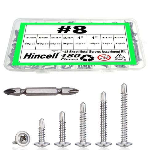 180 قطعة #8 مجموعة متنوعة من البراغي المعدنية، Hicell 410 مسامير ذاتية التنصت من الفولاذ المقاوم للصدأ للمعادن، برغي ذاتي الحفر، 6 مقاسات (1/2 بوصة، 5/8 بوصة، 3/4 بوصة، 1 بوصة، 1-1/4 بوصة، 1-1/2 بوصة) - أسود in Kuwait