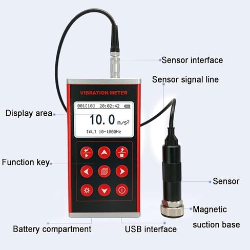Portable Vibration Analyzer, Acceleration Displacement Tester, with LCD Backlight, High Precision, Alarm Warning Value, Data Storage, for Motors, Engines, Generator in Kuwait