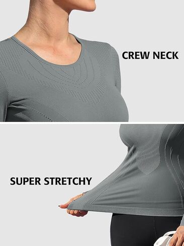 ATTRACO Thermal Shirts for Women Basic Long Sleeve Ruched Tops Seamless Slim Fit Thermal Undershirt Winter Clothing in Saudi Arabia