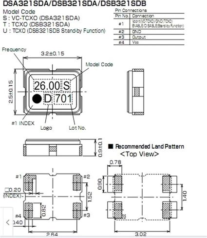5 قطعة DSB321SDN 26MHZ 26M 26.000MHZ 1XTW26000MAA TCXO 3225 مذبذب كريستال لتعويض درجة الحرارة الدقة 4pin3.3V in Saudi Arabia