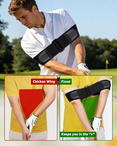 BIG TEETH Adjustable Golf Swing Trainer Arm Band, Golf Swing Trainer Strap Adjust, Eliminate Chicken Wing Arm Connection Golf Accessories Practice Tool Fixes Chicken Wing For Men Or Women in Saudi Arabia