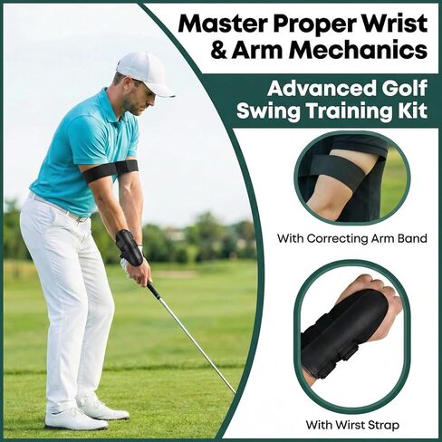 2-in-1 Golf Swing Training Aid with Arm Band & Wrist Strap, Lightweight Golf Practice Kit to Improve Swing Form and Wrist Position for Beginners in Saudi Arabia