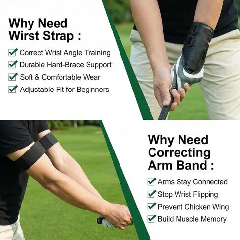 2-in-1 Golf Swing Training Aid with Arm Band & Wrist Strap, Lightweight Golf Practice Kit to Improve Swing Form and Wrist Position for Beginners in Saudi Arabia